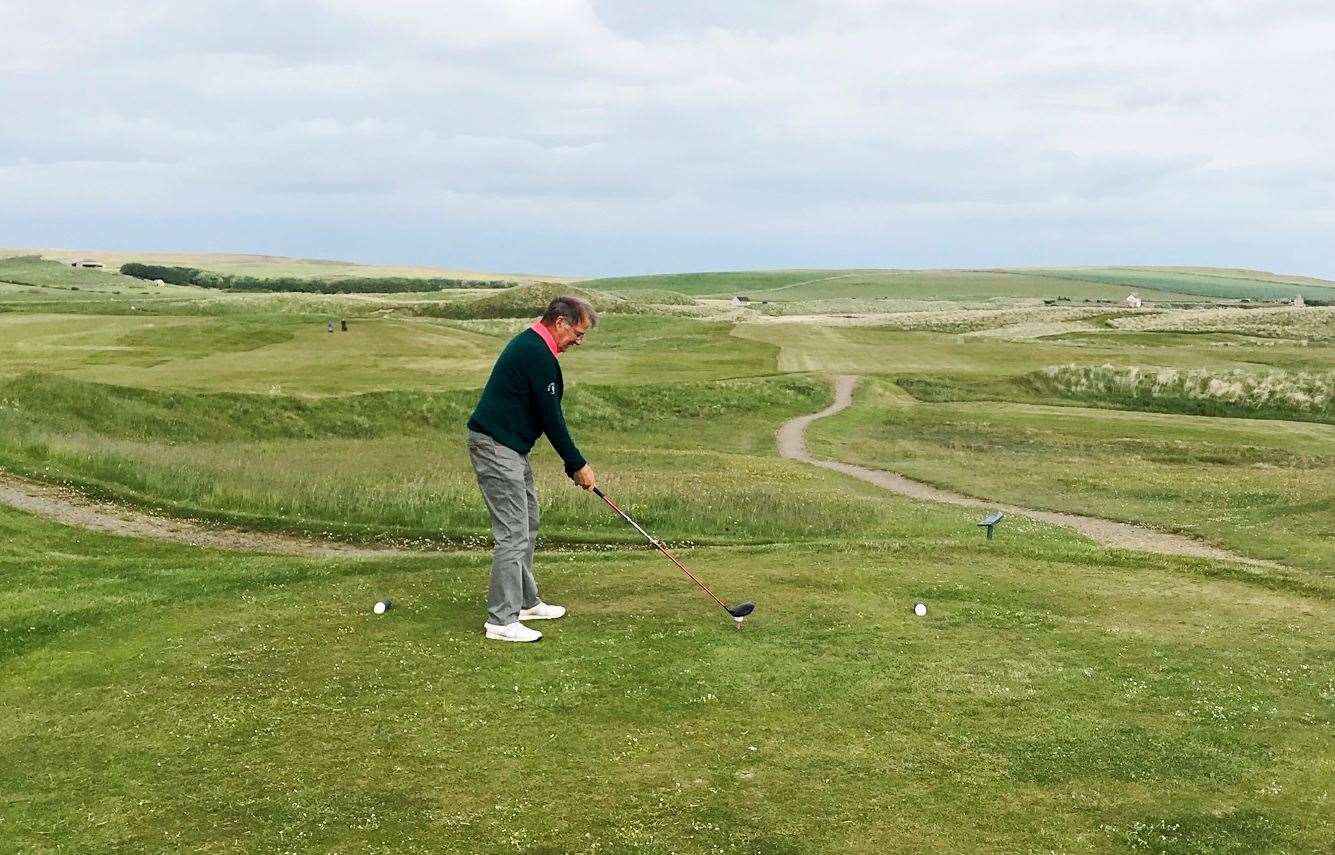 Jock Eunson, winner of the latest round of the North Point Senior Stableford competition, teeing off at the fourth hole.