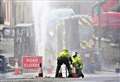 Huge water fountain from burst pipe in Wick