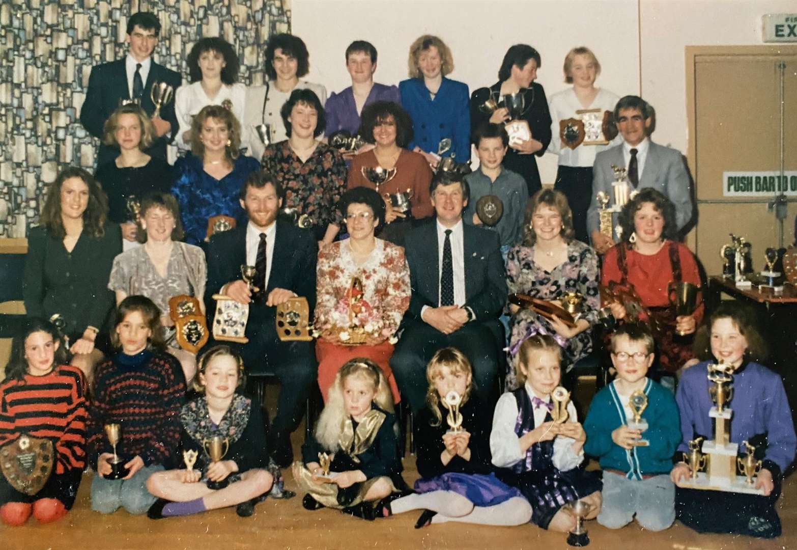 Prize-winners after the presentation of trophies at a Caithness Riding Club dance in 1992.