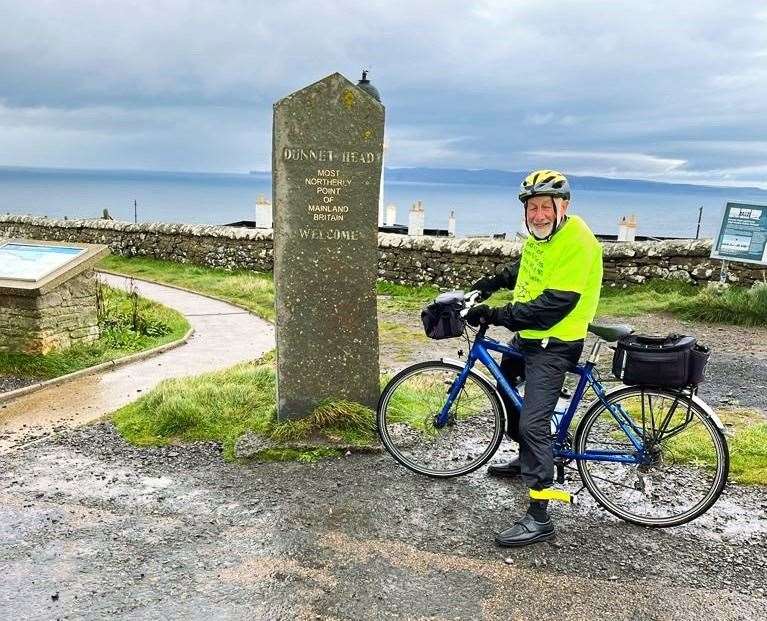 Peter Langford aged 90 completed a Land's End to John O'Groats cycle run and looks likely to enter the record books. He visited the country's most northerly point on the mainland at Dunnet Head while making his way to John O'Groats.