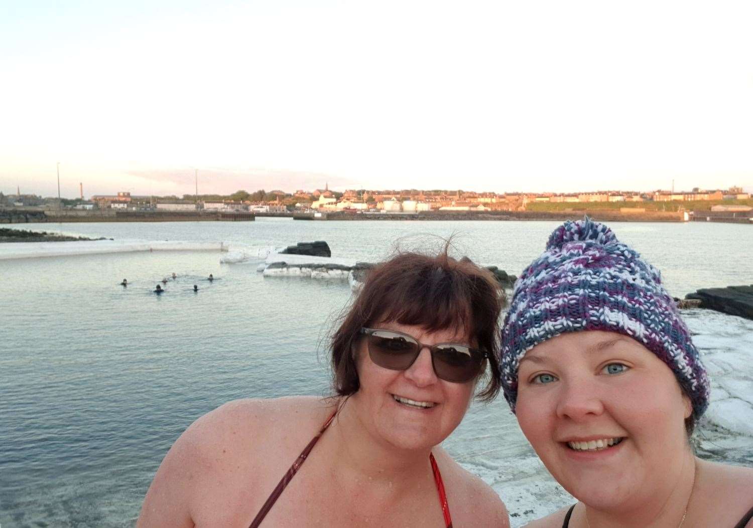 Mel Thomson and her mum Margaret Thomson were among those brave enough to enjoy an early morning dip.