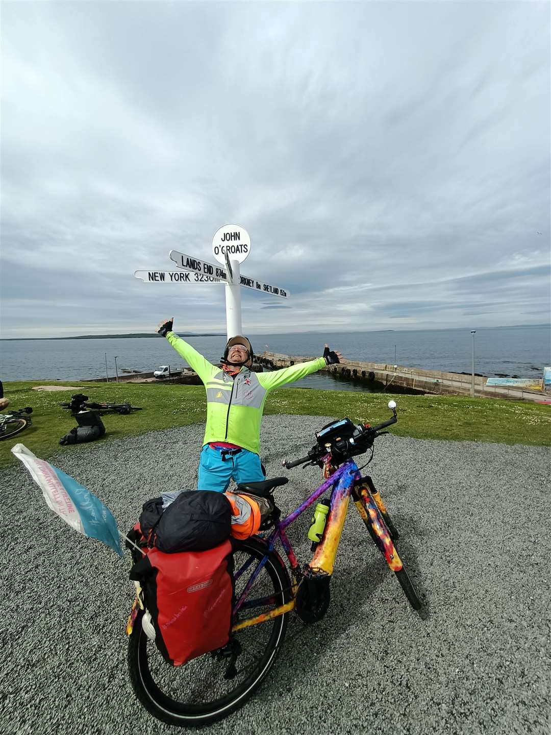 Timmy Mallett at John O'Groats during his 4500-mile tour of the British coast.