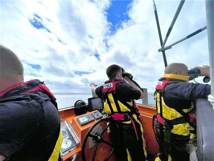 Lifeboat volunteers search the bay for the missing woman. Picture: FV Reaper