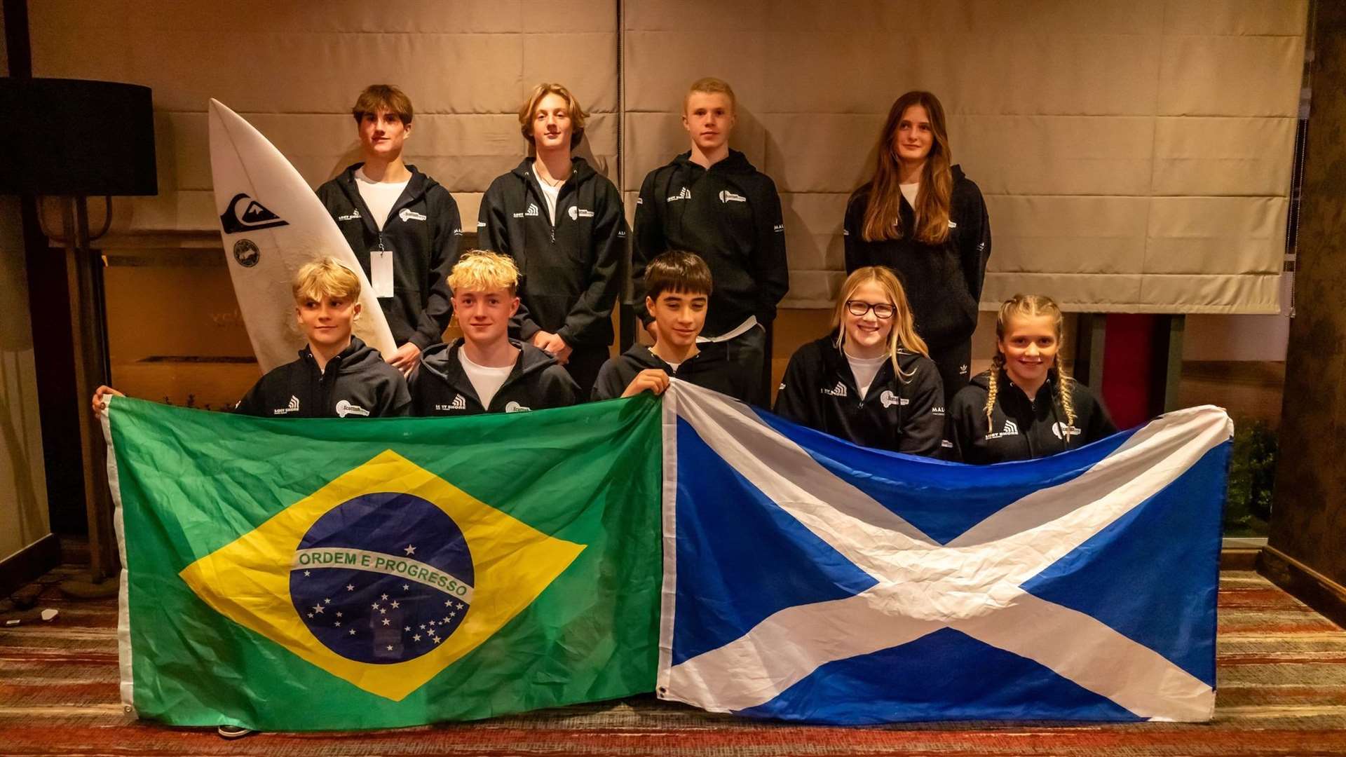 The Scottish junior squad proudly displaying the flags of Brazil and Scotland. Picture: Malcolm Anderson
