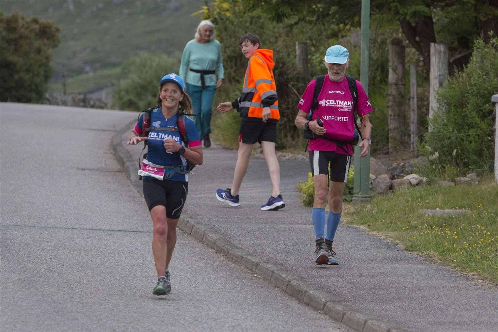 A happy Lorna Stanger, in Torrodon, a few yards from completing her 6th Celtman Extreme Scottish Marathon. Photograph: Robert MacDonald/Northern Studios