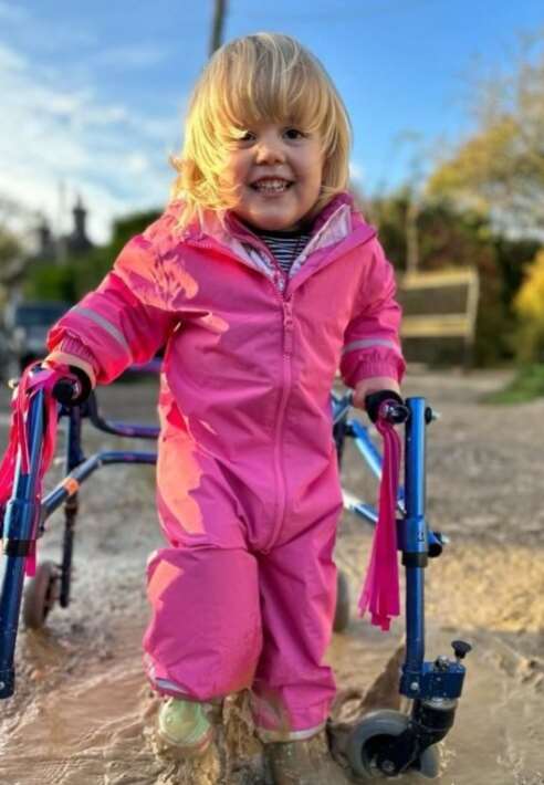 Sky currently uses a walker and is attending specialist physio for children to build her confidence (Handout/PA)